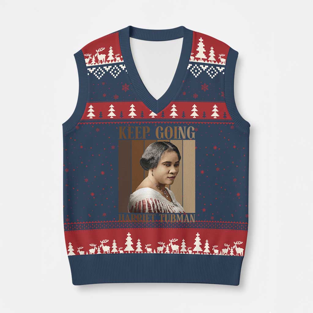 Madam CJ Walker Keep Going Retro Poster V-Neck Knit Sweater Vest Black History Month Gift - Wonder Print Shop