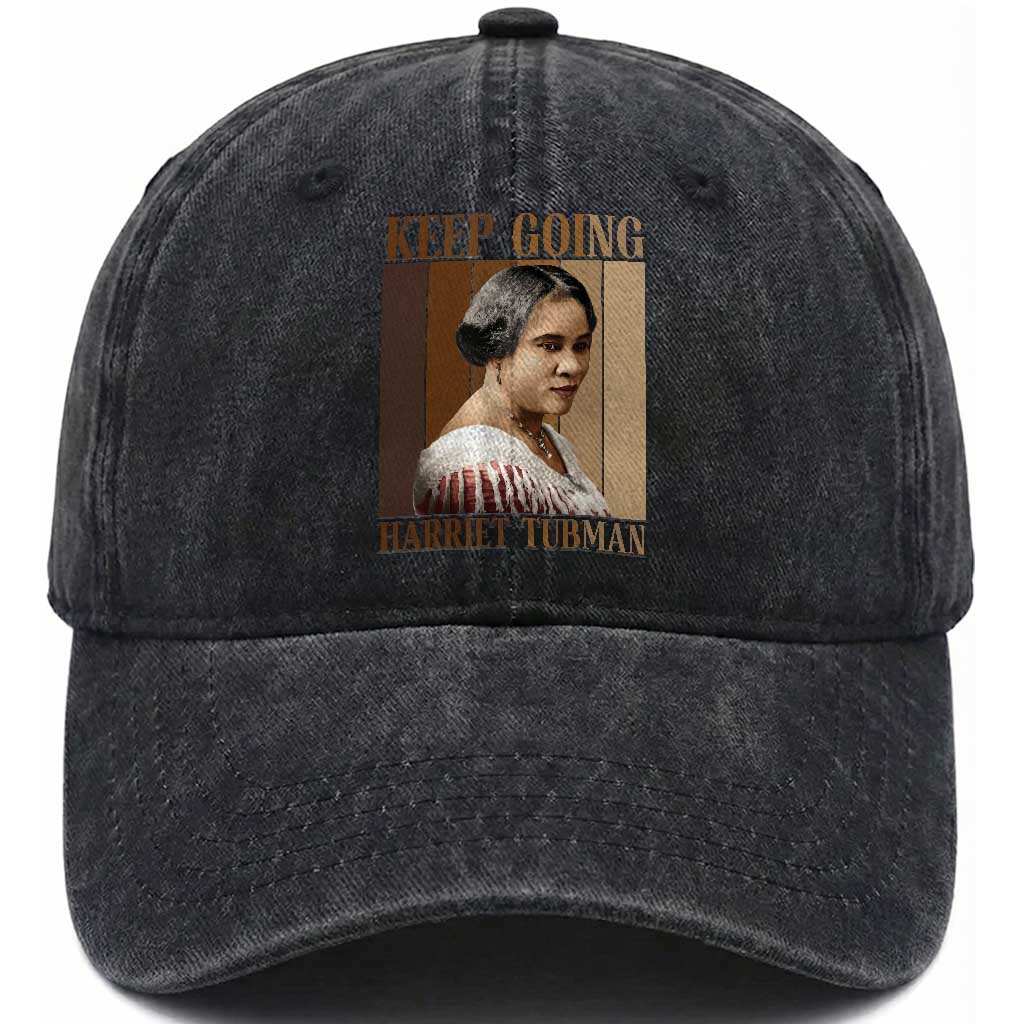 Madam CJ Walker Keep Going Retro Poster Washed Cotton Baseball Cap Black History Month Gift