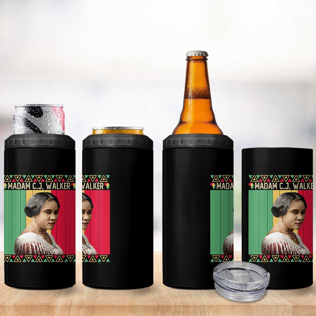 Madam CJ Walker Retro Sunset 4 in 1 Can Cooler Tumbler Strong Black Woman Leader - Wonder Print Shop