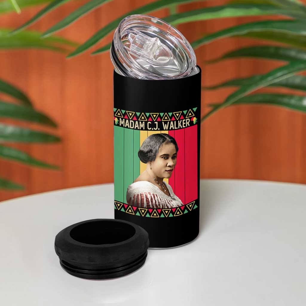 Madam CJ Walker Retro Sunset 4 in 1 Can Cooler Tumbler Strong Black Woman Leader - Wonder Print Shop
