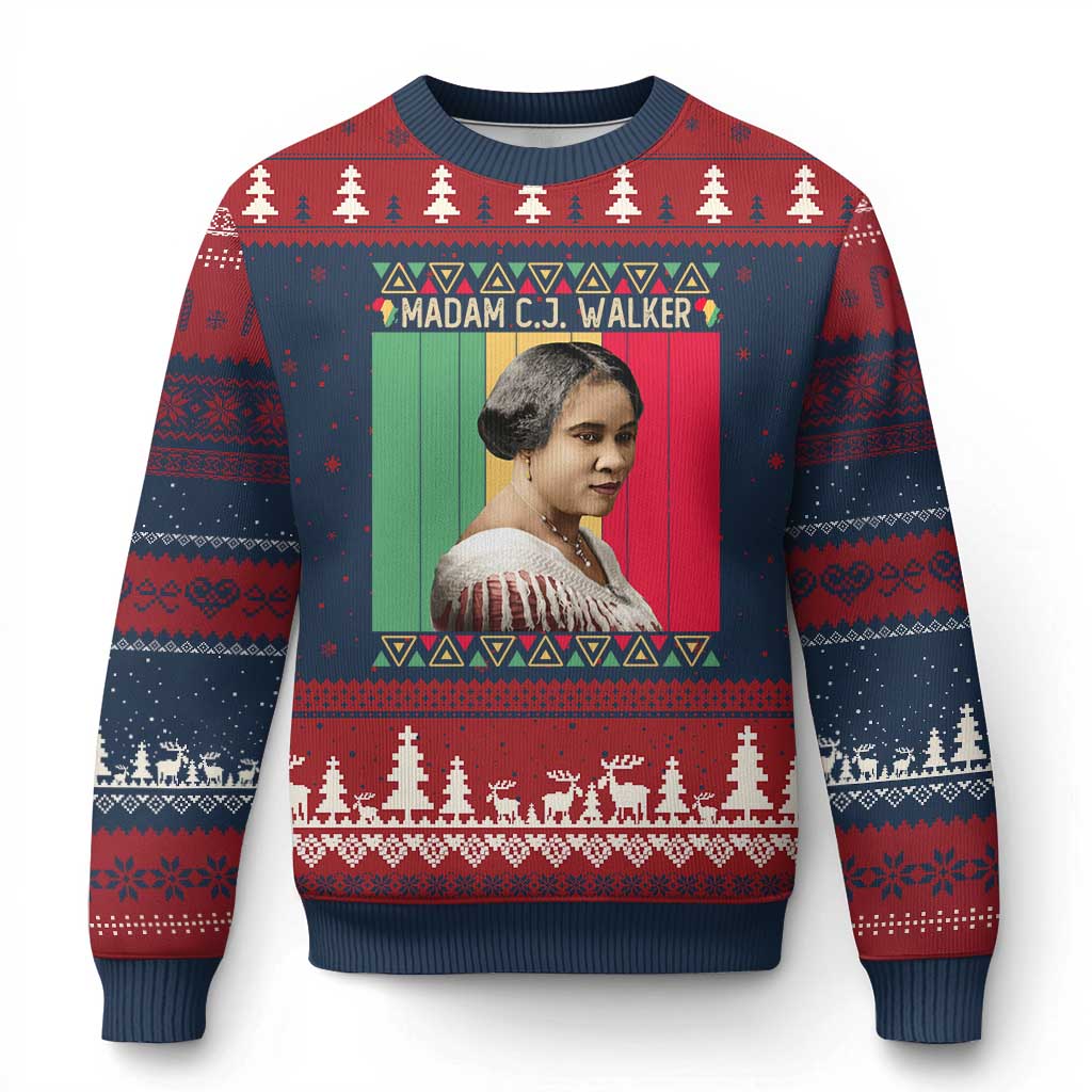 Madam CJ Walker Retro Sunset Ugly Christmas Sweater Strong Black Woman Leader - Wonder Print Shop