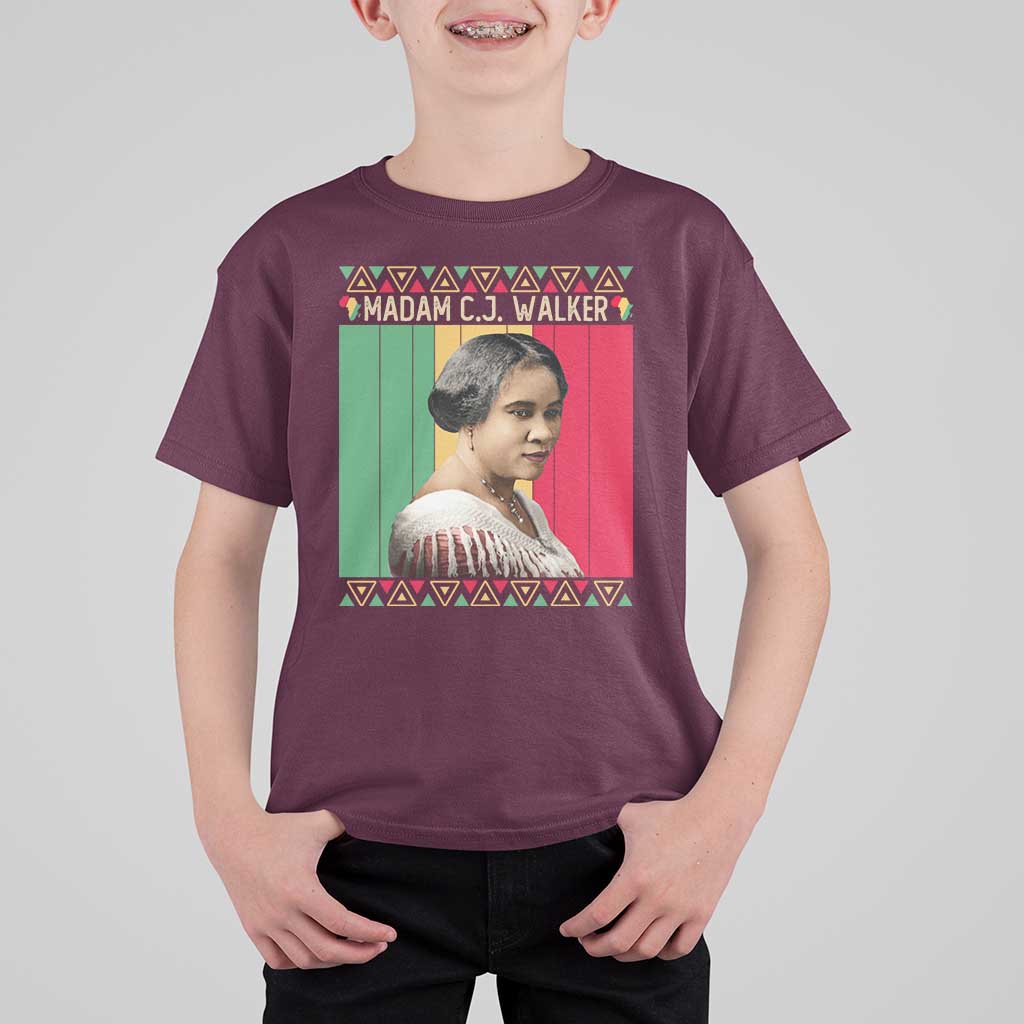 Madam CJ Walker Retro Sunset T Shirt For Kid Strong Black Woman Leader - Wonder Print Shop