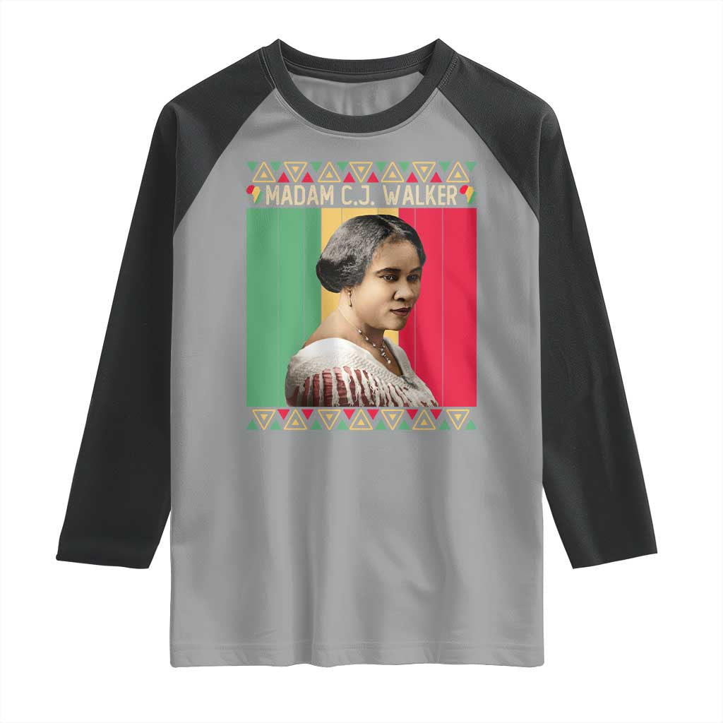Madam CJ Walker Retro Sunset Raglan Shirt Strong Black Woman Leader - Wonder Print Shop