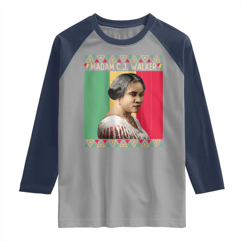 Madam CJ Walker Retro Sunset Raglan Shirt Strong Black Woman Leader - Wonder Print Shop