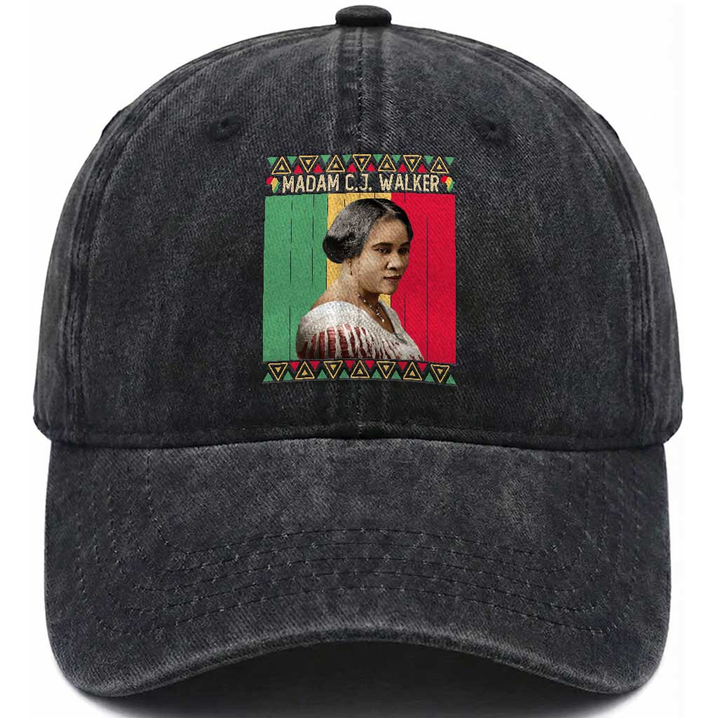 Madam CJ Walker Retro Sunset Washed Cotton Baseball Cap Strong Black Woman Leader