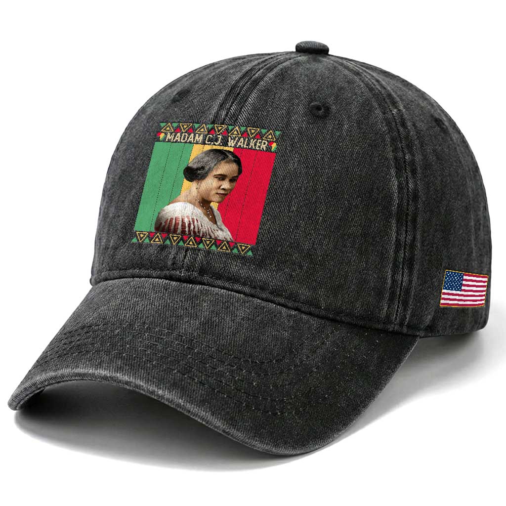 Madam CJ Walker Retro Sunset Washed Cotton Baseball Cap Strong Black Woman Leader