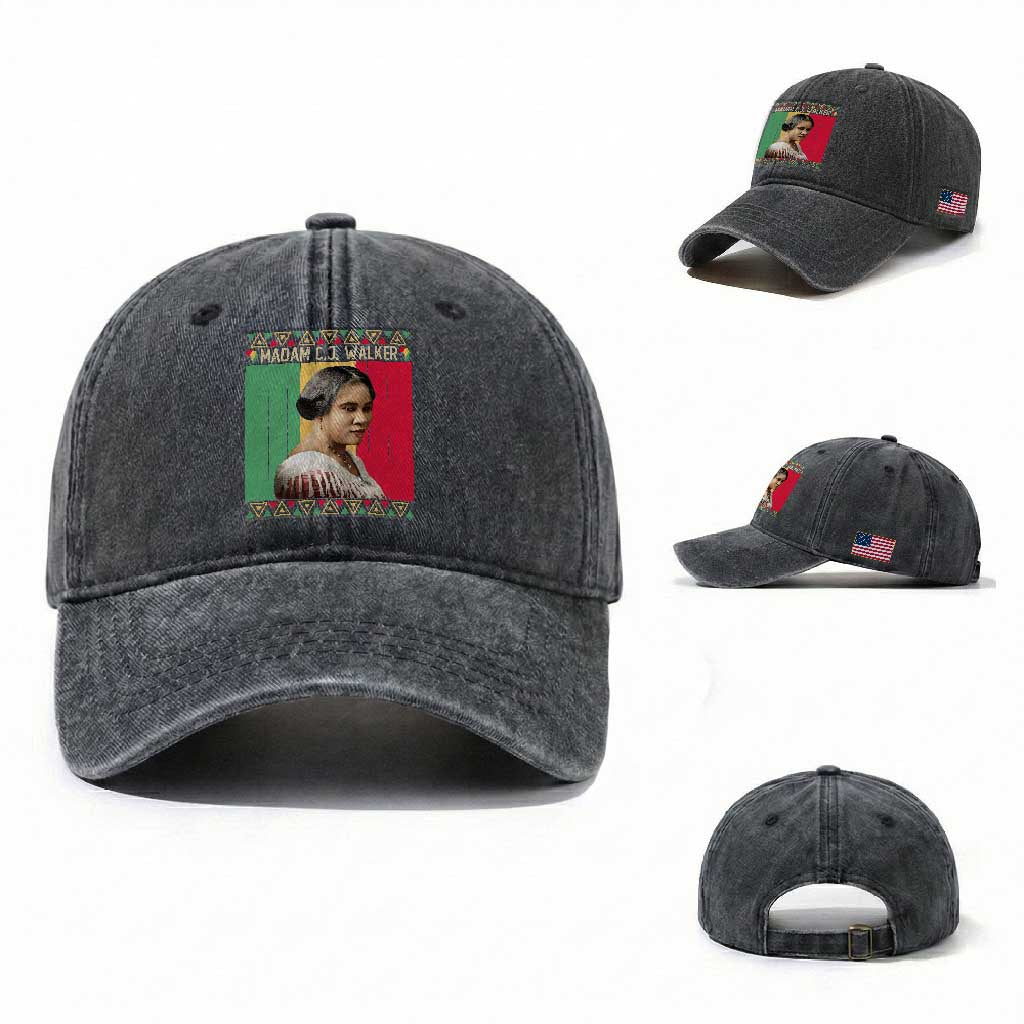 Madam CJ Walker Retro Sunset Washed Cotton Baseball Cap Strong Black Woman Leader