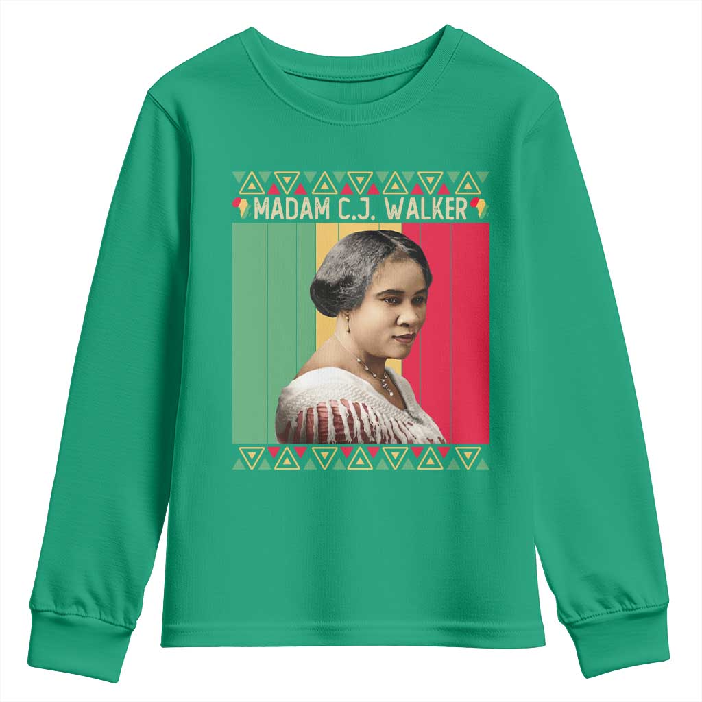 Madam CJ Walker Retro Sunset Youth Sweatshirt Strong Black Woman Leader - Wonder Print Shop