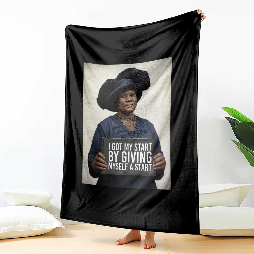 Madam CJ Walker Quote Throw Blanket I Got My Start By Giving Myself A Start - Wonder Print Shop