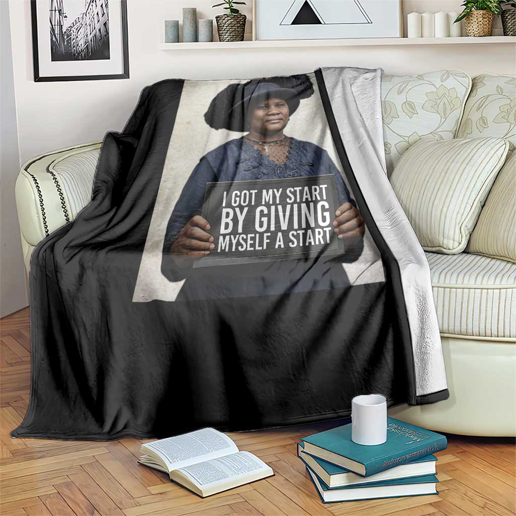 Madam CJ Walker Quote Throw Blanket I Got My Start By Giving Myself A Start - Wonder Print Shop