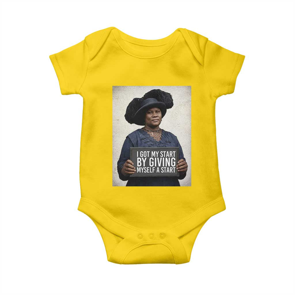Madam CJ Walker Quote Baby Onesie I Got My Start By Giving Myself A Start - Wonder Print Shop