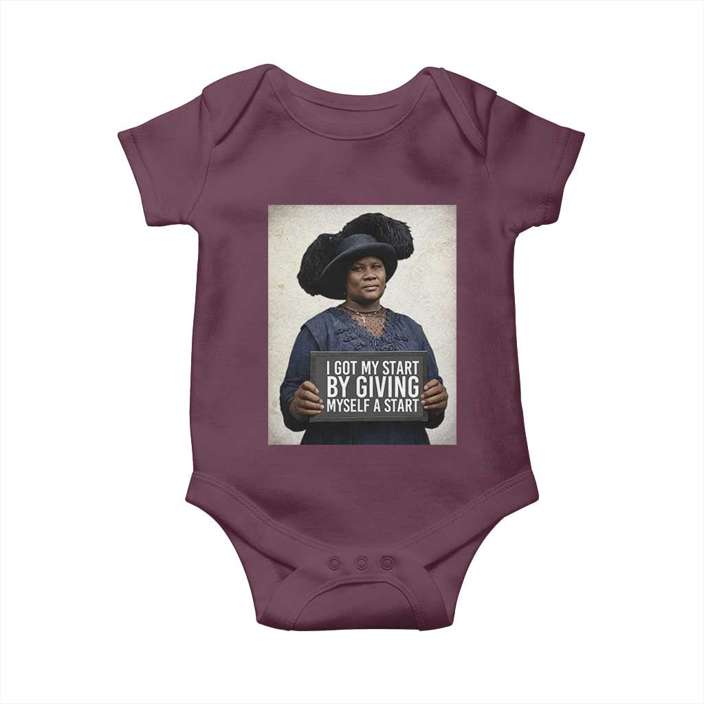 Madam CJ Walker Quote Baby Onesie I Got My Start By Giving Myself A Start - Wonder Print Shop