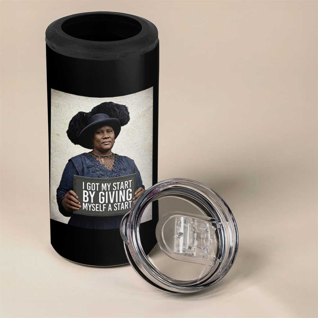 Madam CJ Walker Quote 4 in 1 Can Cooler Tumbler I Got My Start By Giving Myself A Start - Wonder Print Shop