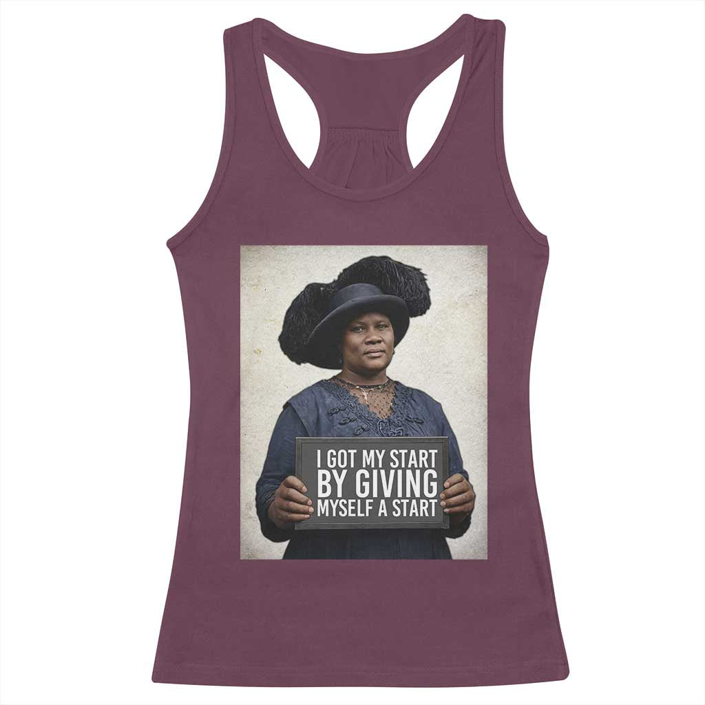 Madam CJ Walker Quote Racerback Tank Top I Got My Start By Giving Myself A Start - Wonder Print Shop