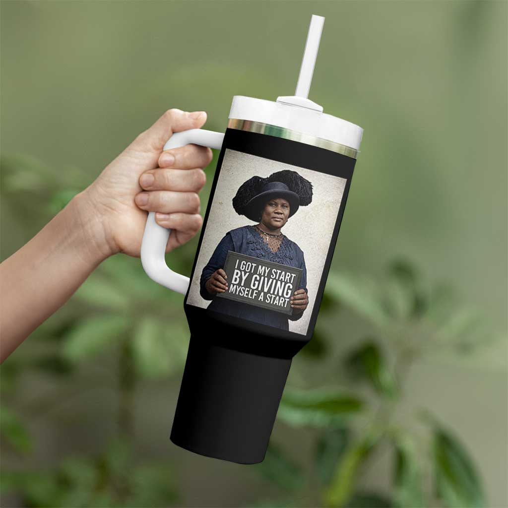 Madam CJ Walker Quote Tumbler With Handle I Got My Start By Giving Myself A Start - Wonder Print Shop