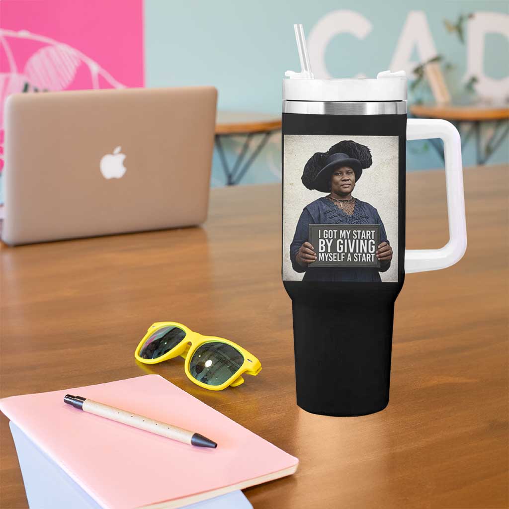 Madam CJ Walker Quote Tumbler With Handle I Got My Start By Giving Myself A Start - Wonder Print Shop