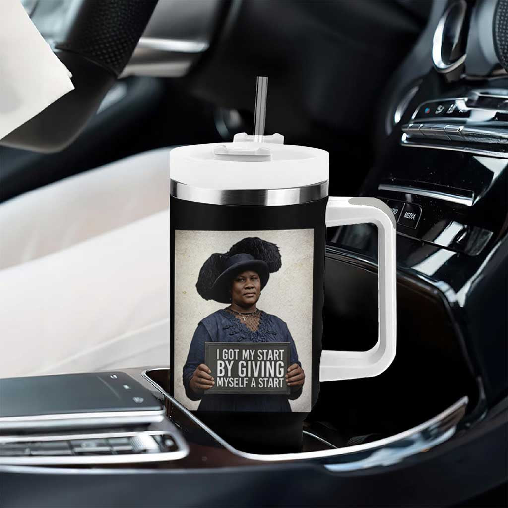 Madam CJ Walker Quote Tumbler With Handle I Got My Start By Giving Myself A Start - Wonder Print Shop