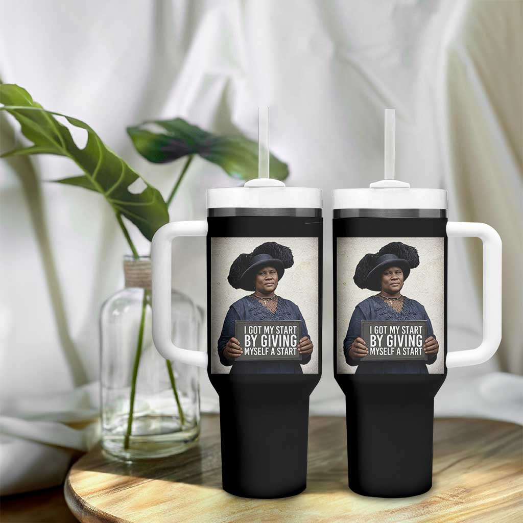 Madam CJ Walker Quote Tumbler With Handle I Got My Start By Giving Myself A Start - Wonder Print Shop