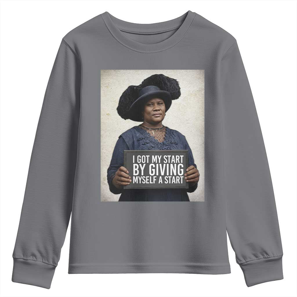 Madam CJ Walker Quote Youth Sweatshirt I Got My Start By Giving Myself A Start - Wonder Print Shop