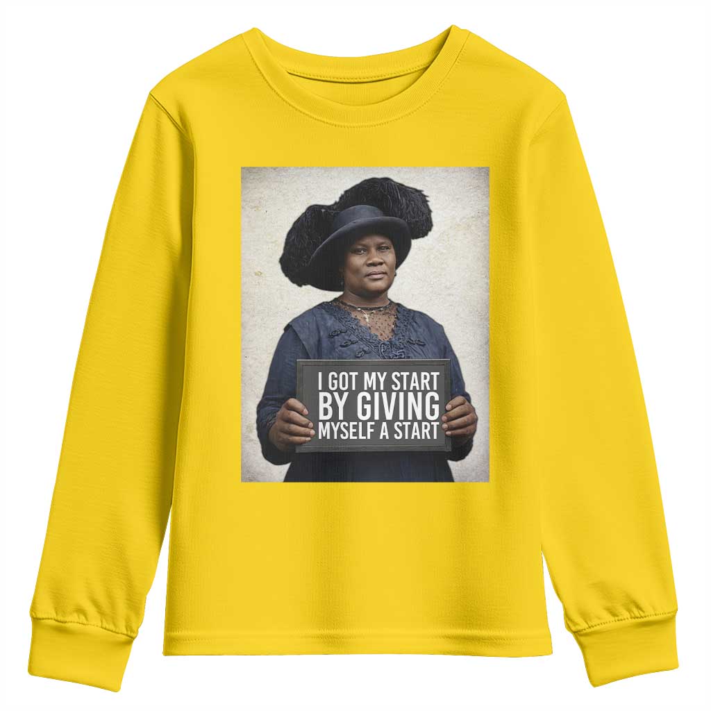 Madam CJ Walker Quote Youth Sweatshirt I Got My Start By Giving Myself A Start - Wonder Print Shop