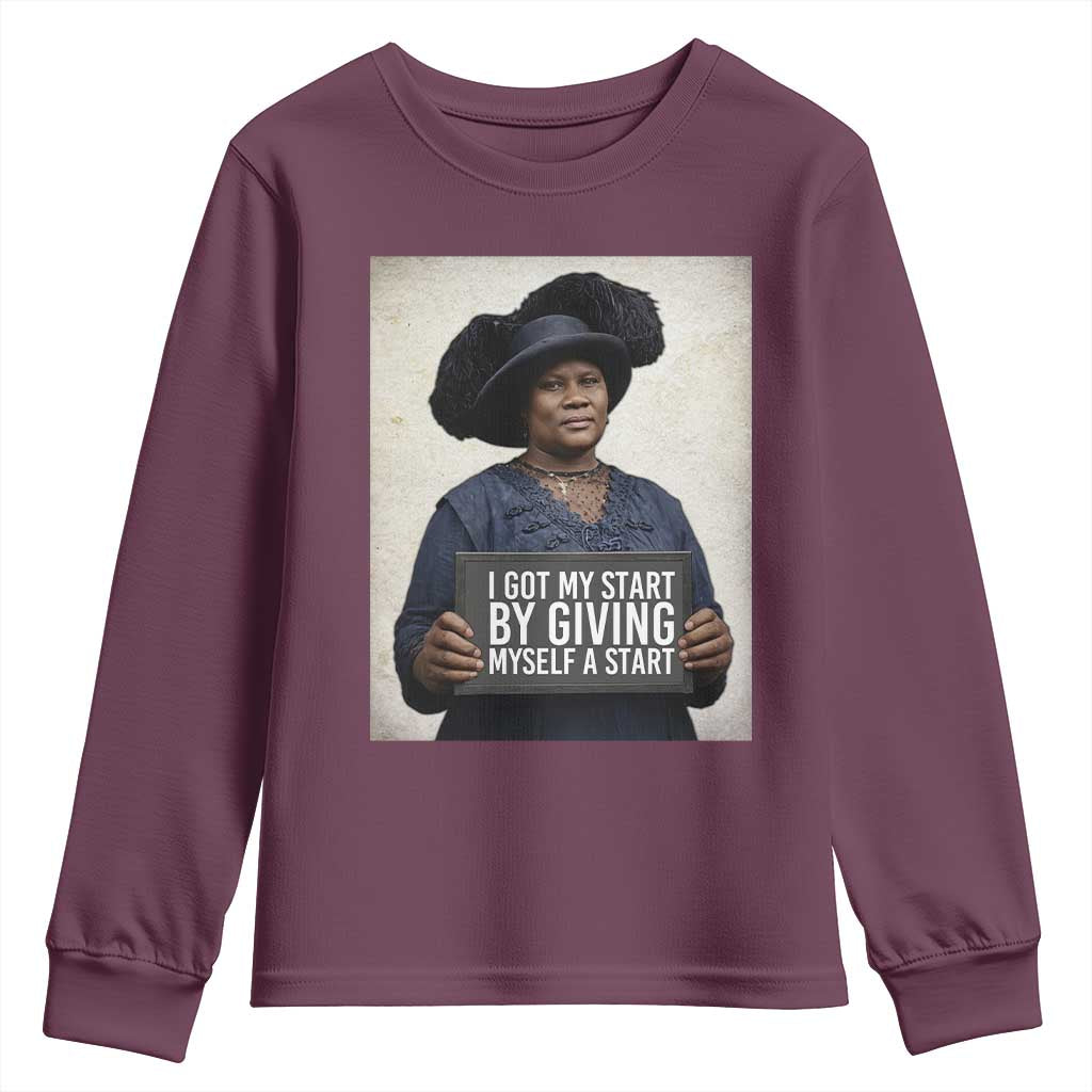 Madam CJ Walker Quote Youth Sweatshirt I Got My Start By Giving Myself A Start - Wonder Print Shop