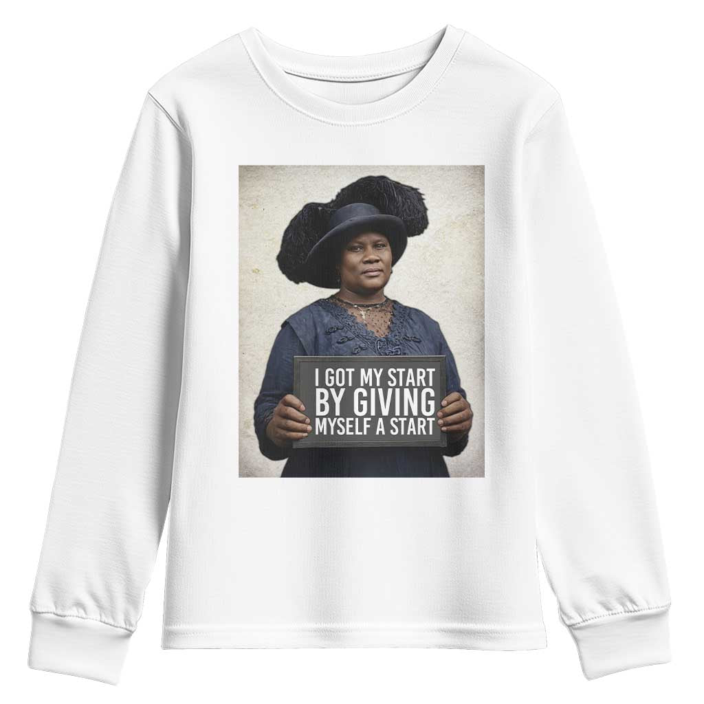 Madam CJ Walker Quote Youth Sweatshirt I Got My Start By Giving Myself A Start - Wonder Print Shop