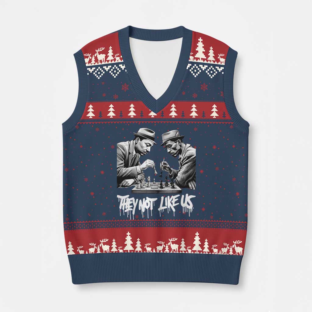 MLK And Malcolm X V-Neck Knit Sweater Vest They Not Like Us African American Heritage Gift - Wonder Print Shop
