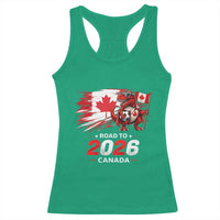 Funny Canada Soccer Dinosaur Racerback Tank Top Road To 2026