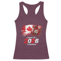 Funny Canada Soccer Dinosaur Racerback Tank Top Road To 2026