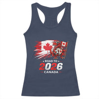 Funny Canada Soccer Dinosaur Racerback Tank Top Road To 2026