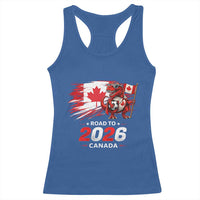 Funny Canada Soccer Dinosaur Racerback Tank Top Road To 2026