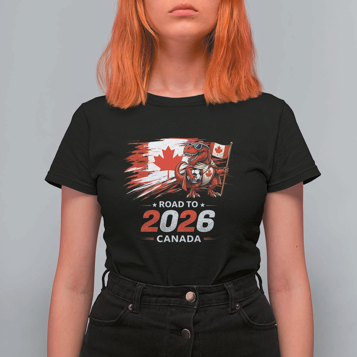 Funny Canada Soccer Dinosaur T Shirt For Women Road To 2026