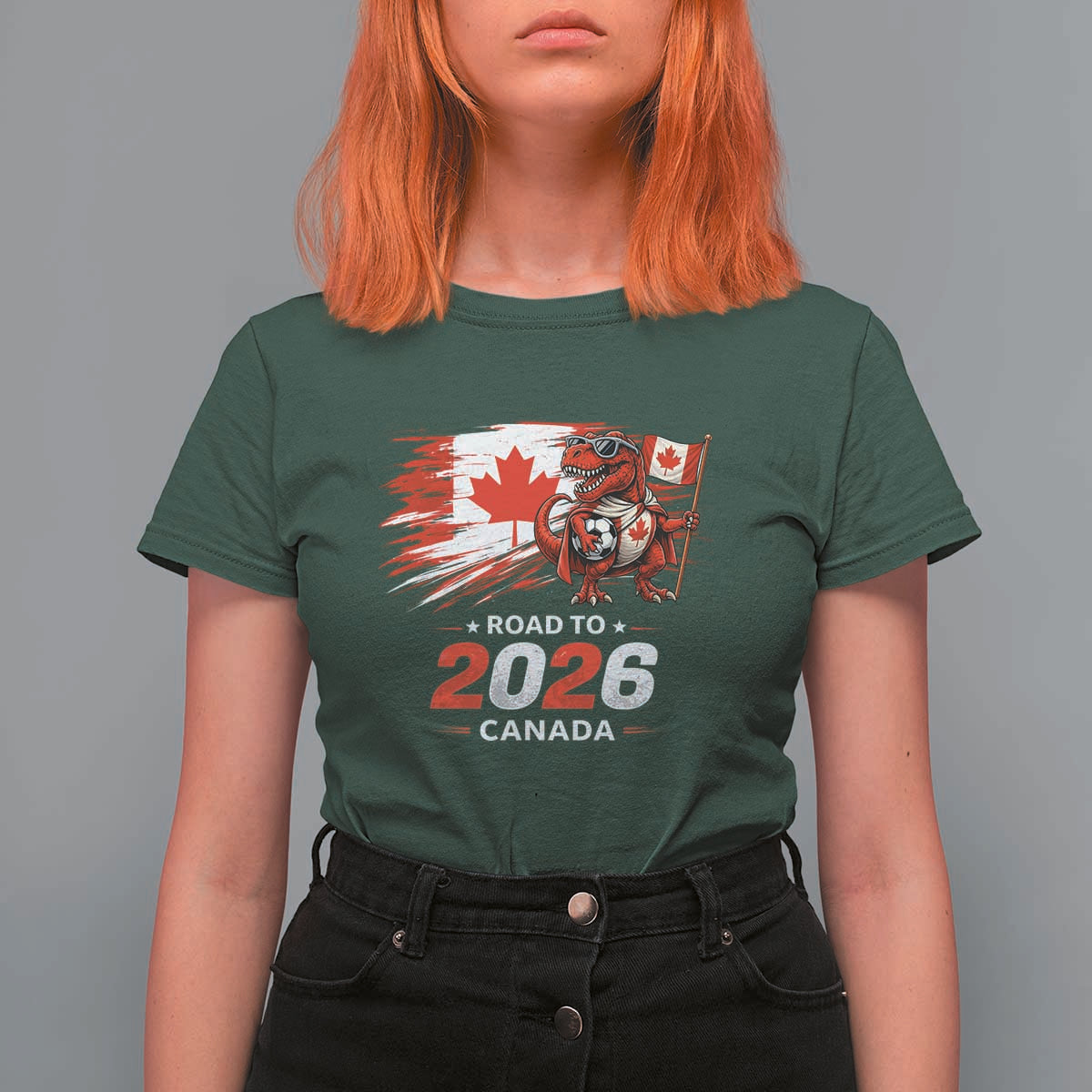 Funny Canada Soccer Dinosaur T Shirt For Women Road To 2026