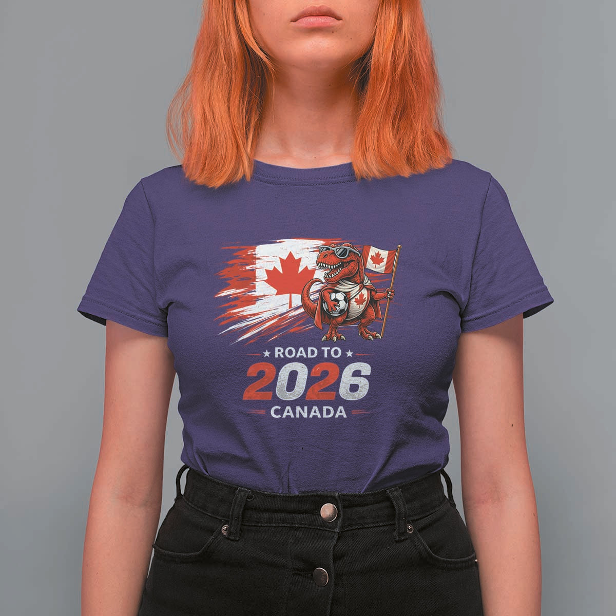 Funny Canada Soccer Dinosaur T Shirt For Women Road To 2026