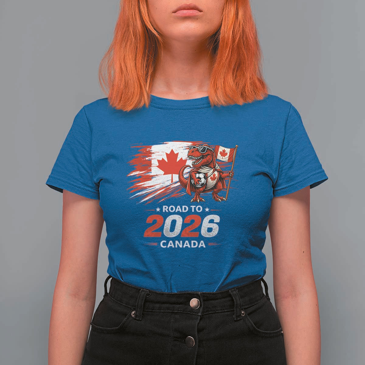 Funny Canada Soccer Dinosaur T Shirt For Women Road To 2026