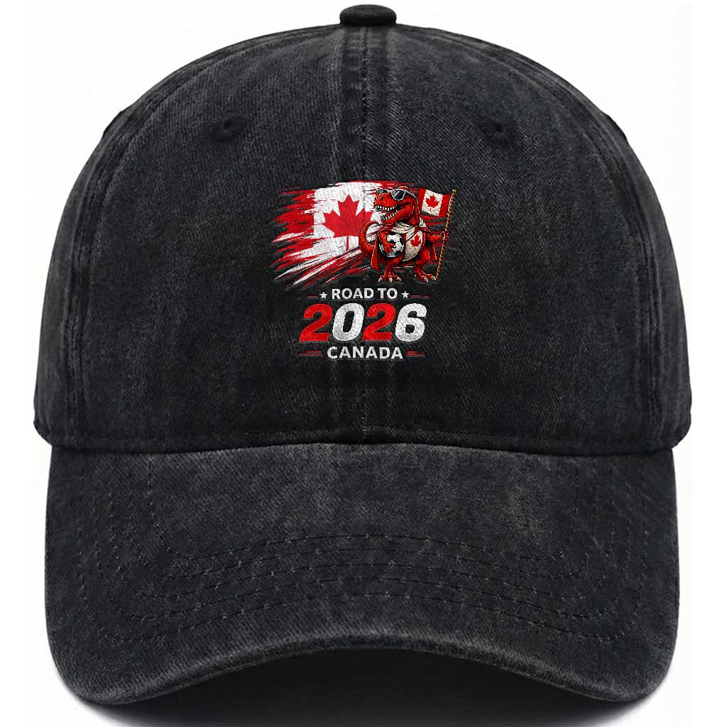 Funny Canada Soccer Dinosaur Washed Cotton Baseball Cap Road To 2026