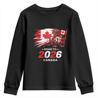 Funny Canada Soccer Dinosaur Youth Sweatshirt Road To 2026