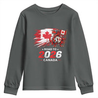 Funny Canada Soccer Dinosaur Youth Sweatshirt Road To 2026