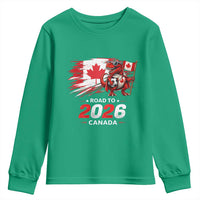 Funny Canada Soccer Dinosaur Youth Sweatshirt Road To 2026