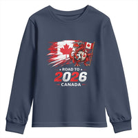 Funny Canada Soccer Dinosaur Youth Sweatshirt Road To 2026