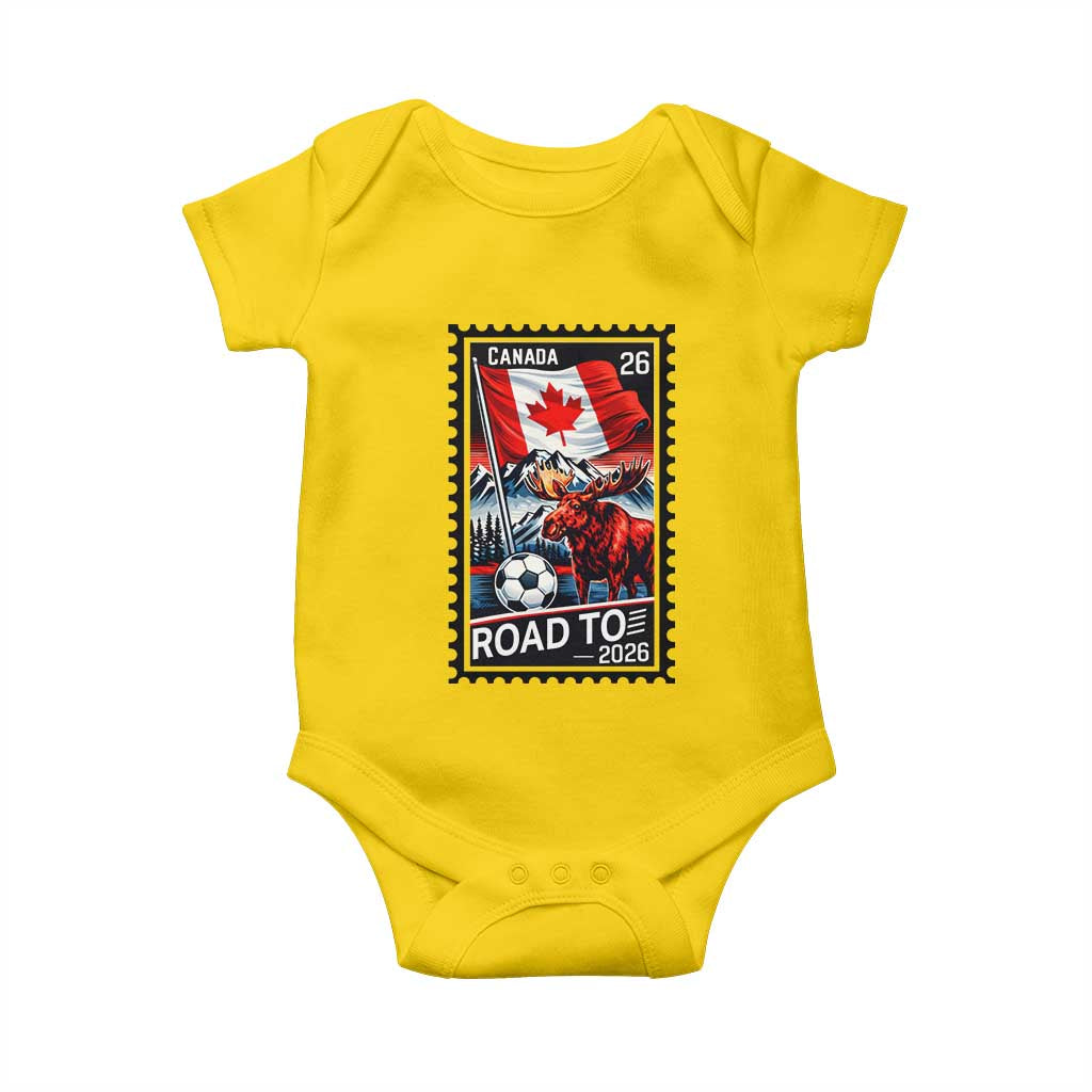 Canada Soccer Moose Baby Onesie Vintage Postal Stamp Road To 2026