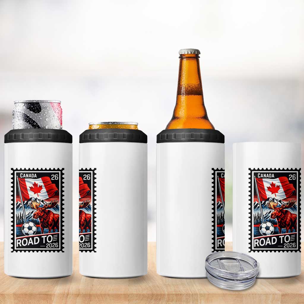 Canada Soccer Moose 4 in 1 Can Cooler Tumbler Vintage Postal Stamp Road To 2026