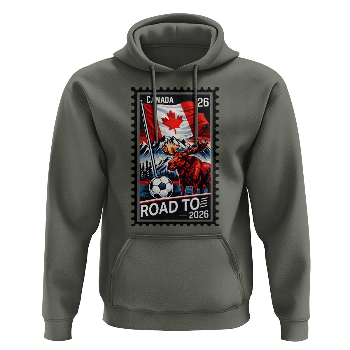 Canada Soccer Moose Hoodie Vintage Postal Stamp Road To 2026