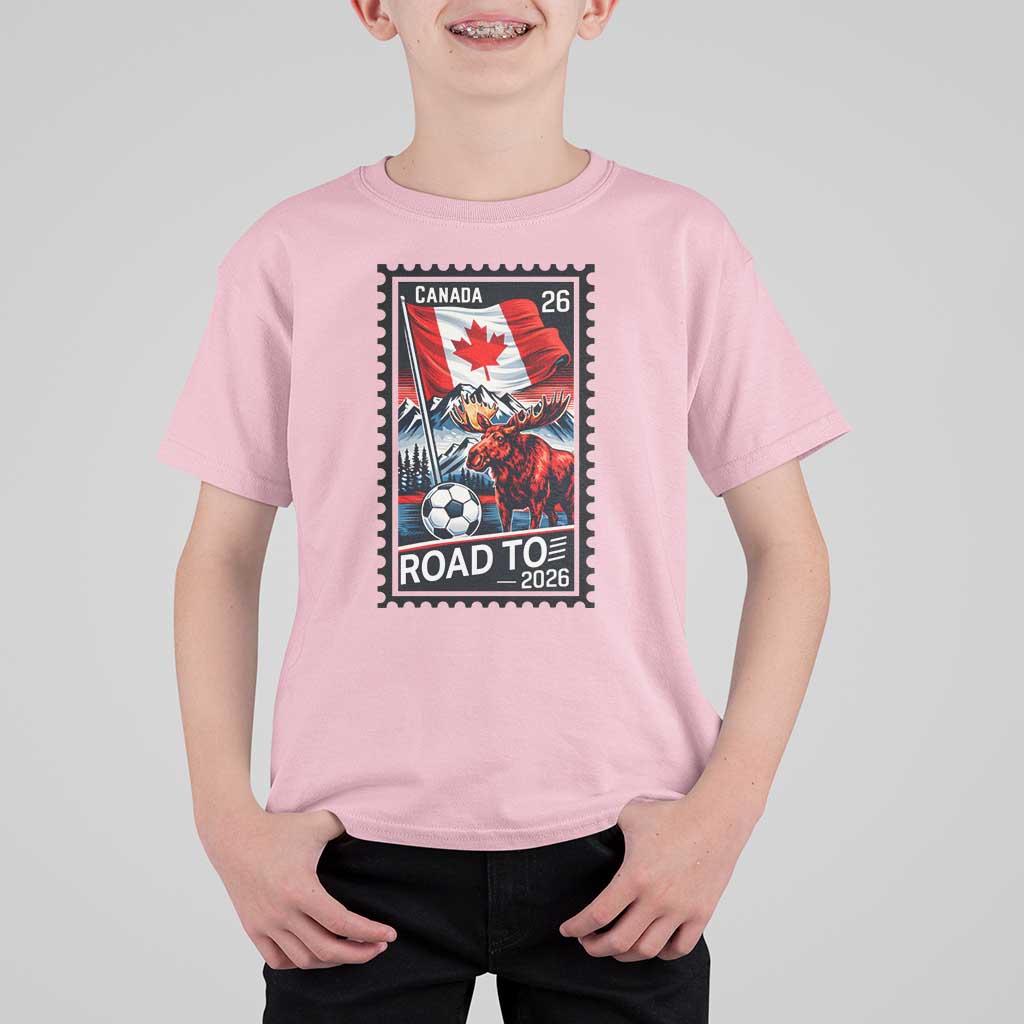 Canada Soccer Moose T Shirt For Kid Vintage Postal Stamp Road To 2026