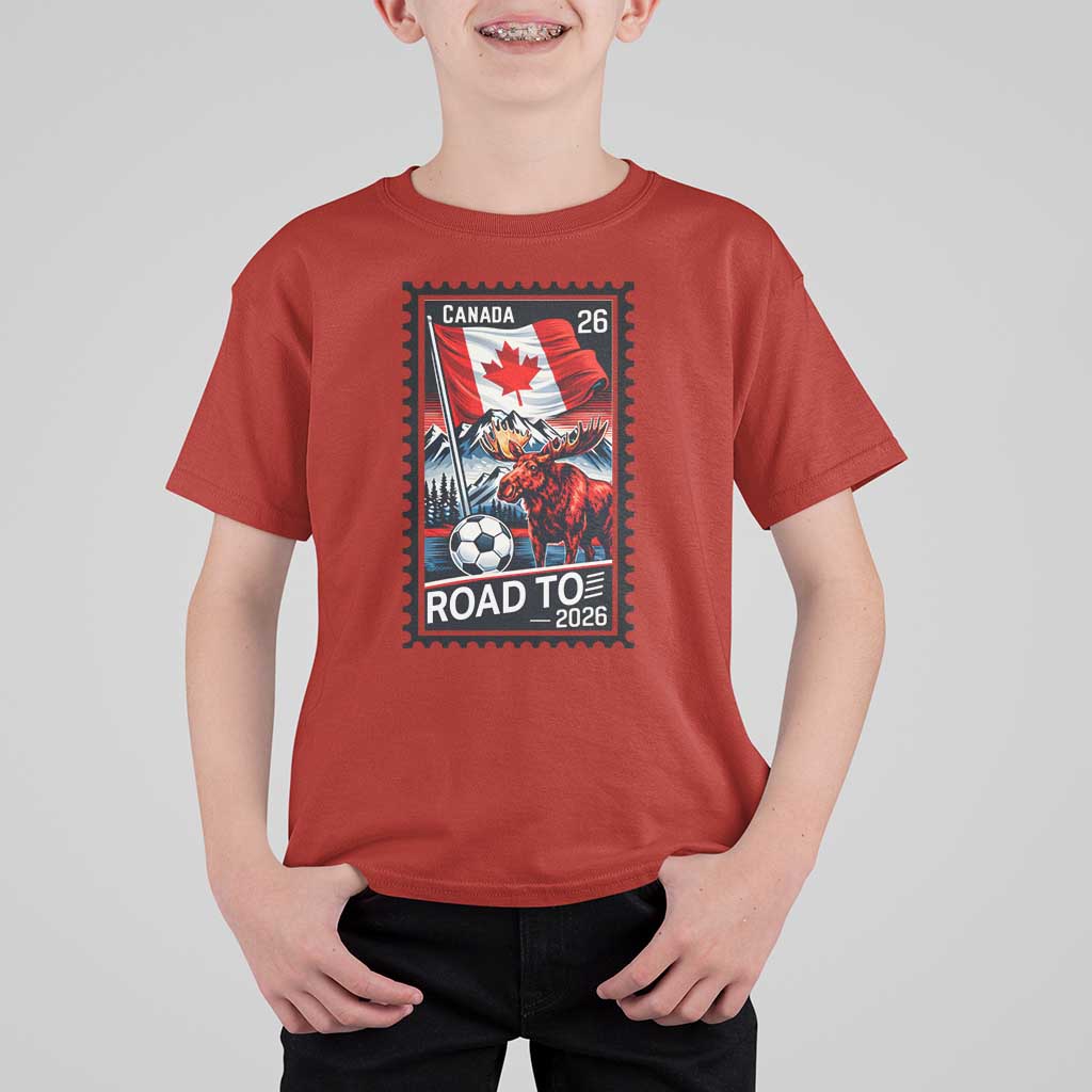 Canada Soccer Moose T Shirt For Kid Vintage Postal Stamp Road To 2026