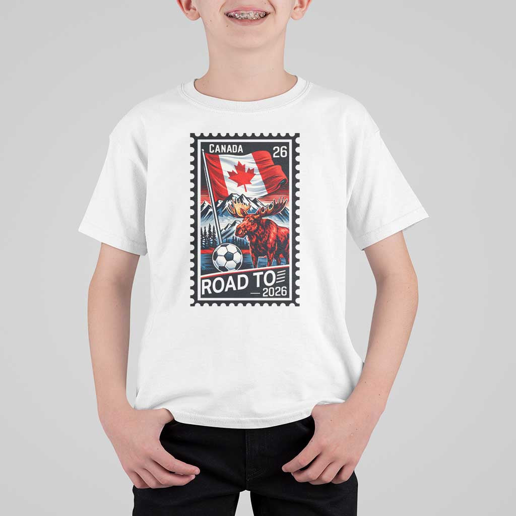 Canada Soccer Moose T Shirt For Kid Vintage Postal Stamp Road To 2026