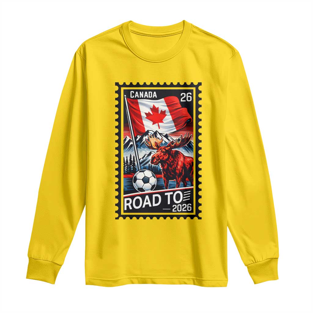 Canada Soccer Moose Long Sleeve Shirt Vintage Postal Stamp Road To 2026