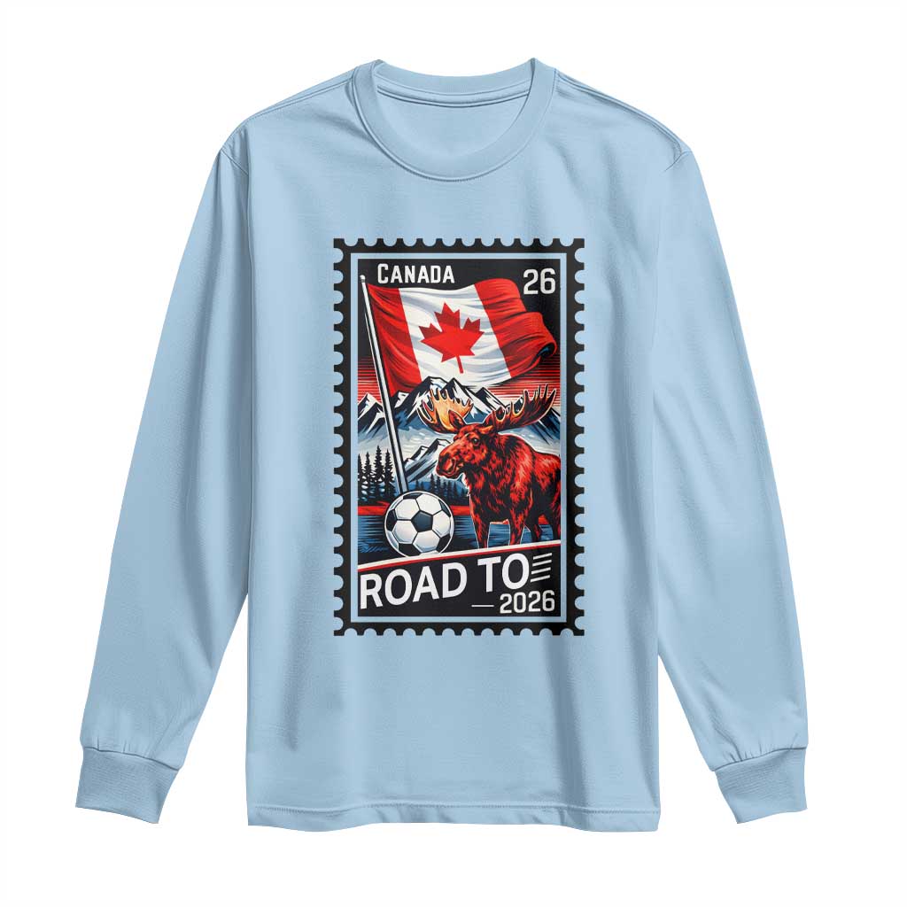 Canada Soccer Moose Long Sleeve Shirt Vintage Postal Stamp Road To 2026