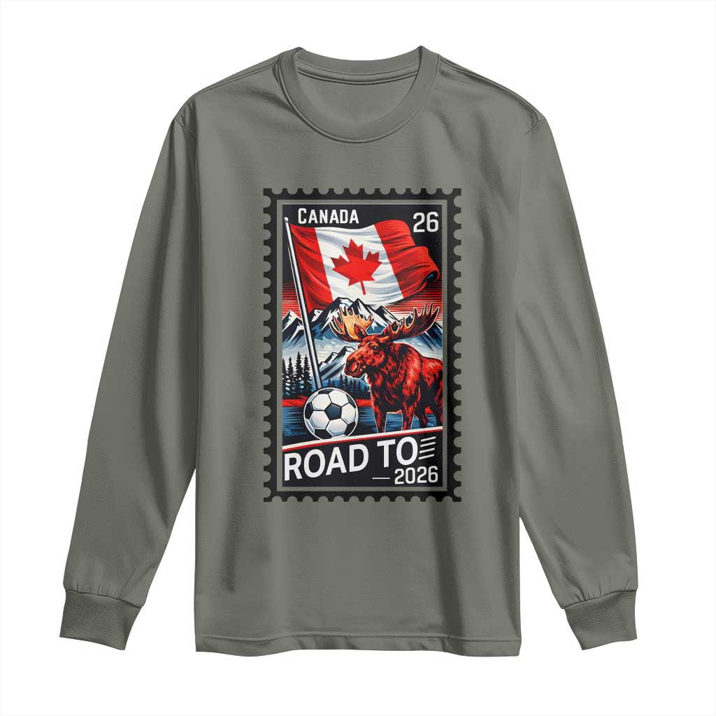 Canada Soccer Moose Long Sleeve Shirt Vintage Postal Stamp Road To 2026