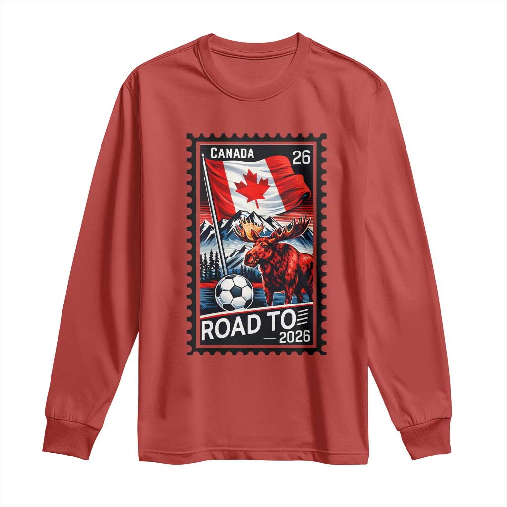 Canada Soccer Moose Long Sleeve Shirt Vintage Postal Stamp Road To 2026
